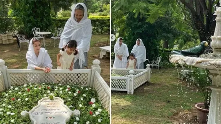   سوہا علی خان کی والدہ کے ہمراہ والد کی قبر پر  