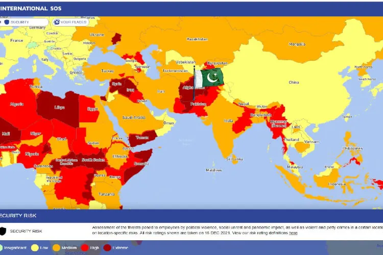سب سے زیادہ سکیورٹی خطرات والے ممالک میں پاکستان بھی شامل