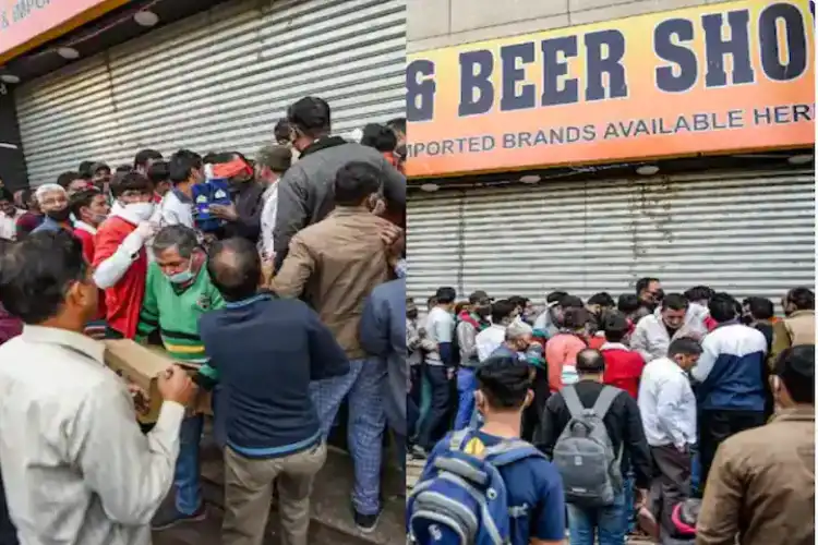 دہلی:شراب کی قیمتوں میں رعایت،دکانوں پر ٹوٹی بھیڑ

