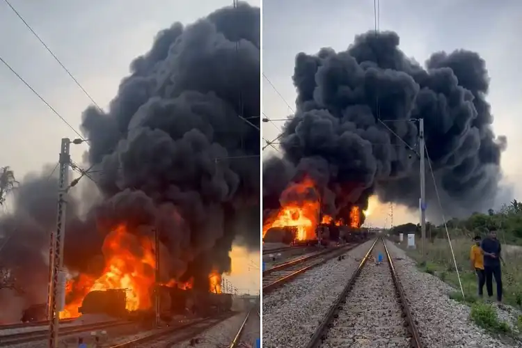 مال گاڑی میں لگی آگ،ریلوے کا بڑا نقصان