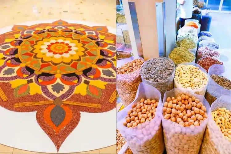 مصالحوں سے بنی رنگولی نے دبئی میں دیوالی کا جشن روشن کر دیا